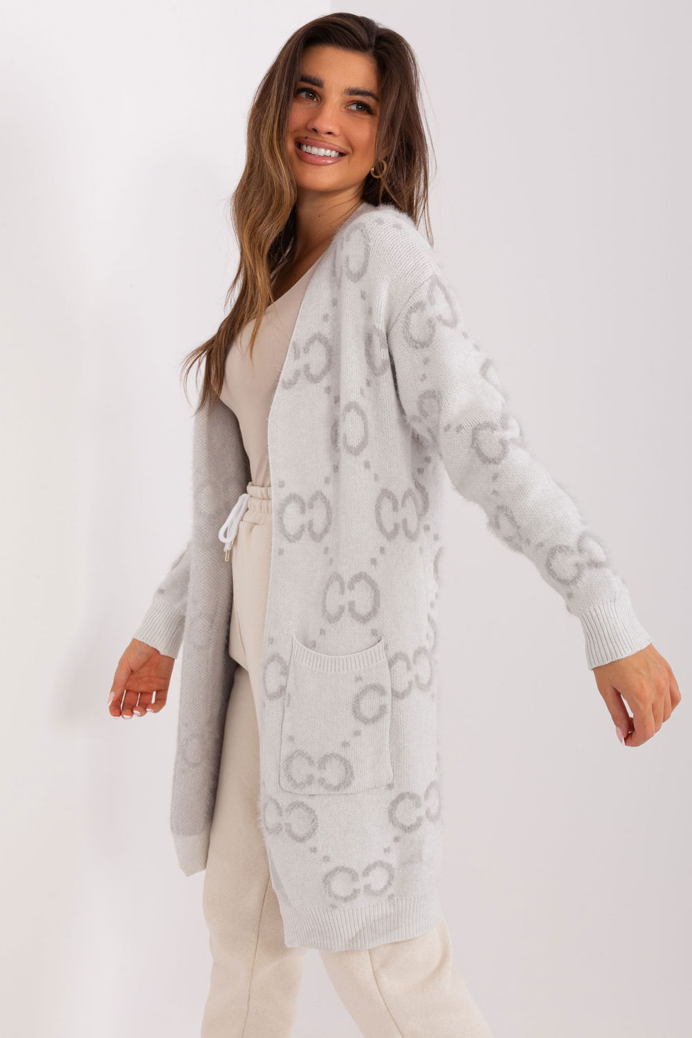 Sweter Kardigan Model AT-SW-23401-A.86 Light Grey - AT - obrazek 2