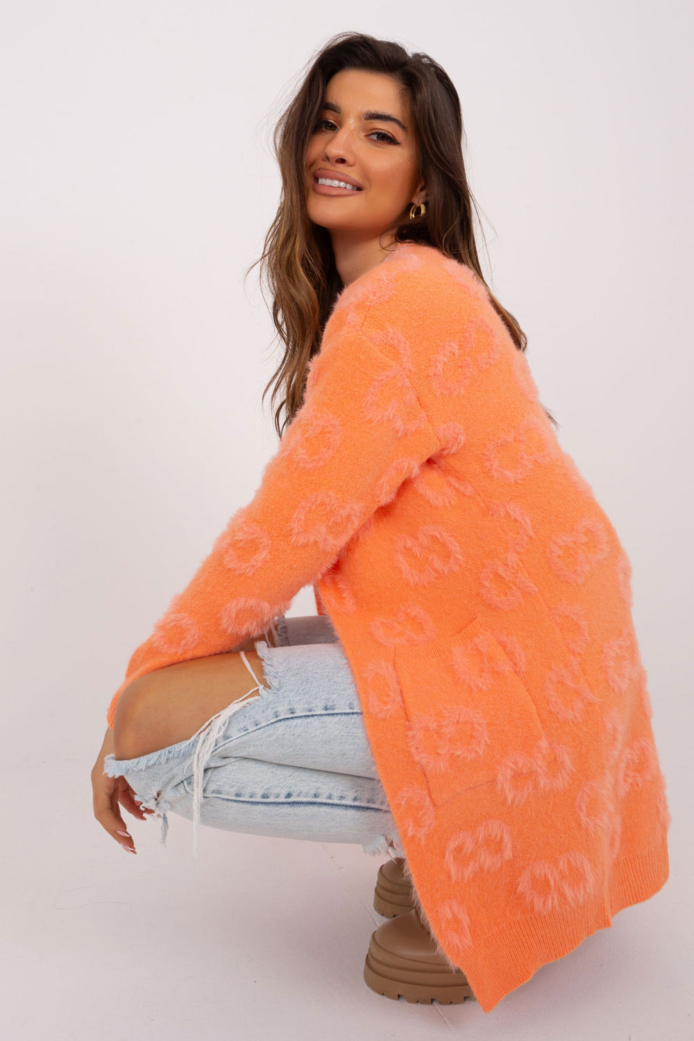 Sweter Kardigan Model AT-SW-234502.38X Orange - AT - obrazek 3