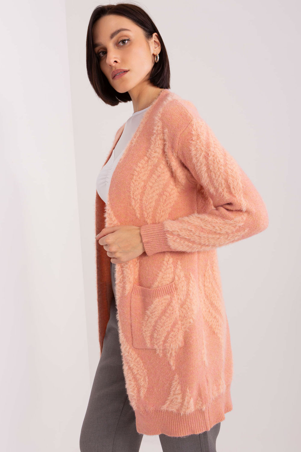 Sweter Kardigan Model AT-SW-234501.00P Dark Pink - AT - obrazek 2