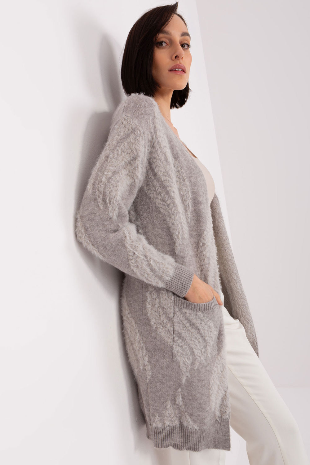 Sweter Kardigan Model AT-SW-234501.00P Grey - AT - obrazek 2