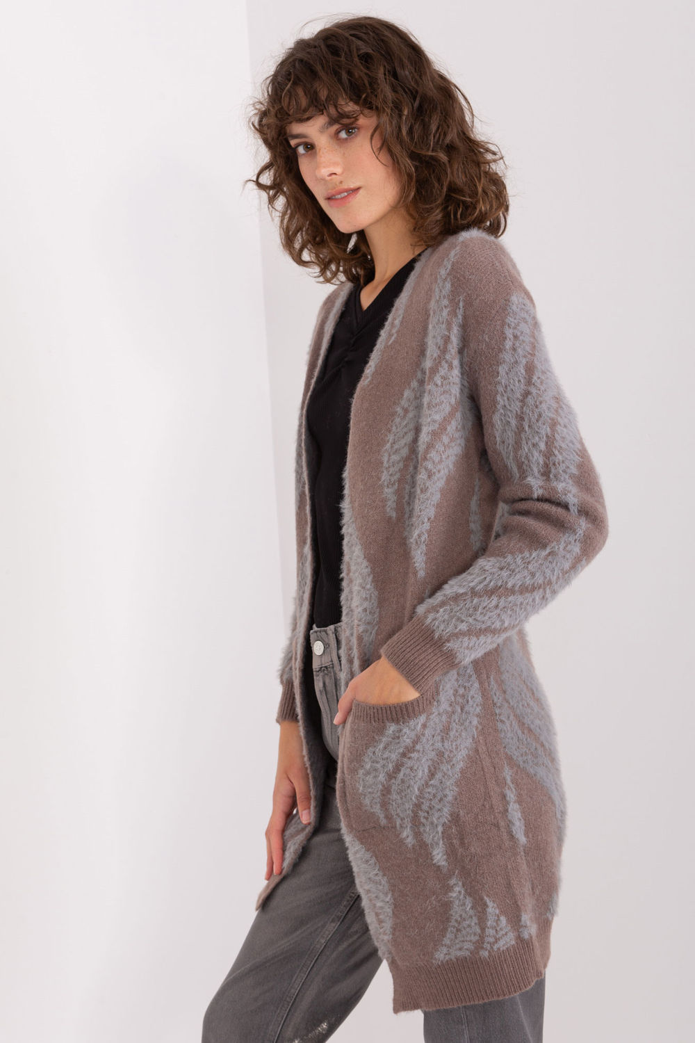 Sweter Kardigan Model AT-SW-234501.00P Dark Brown - AT - obrazek 3