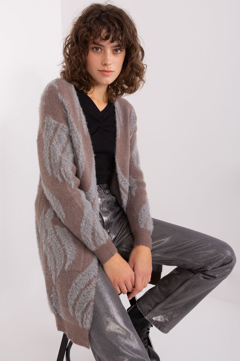 Sweter Kardigan Model AT-SW-234501.00P Dark Brown - AT - obrazek 4