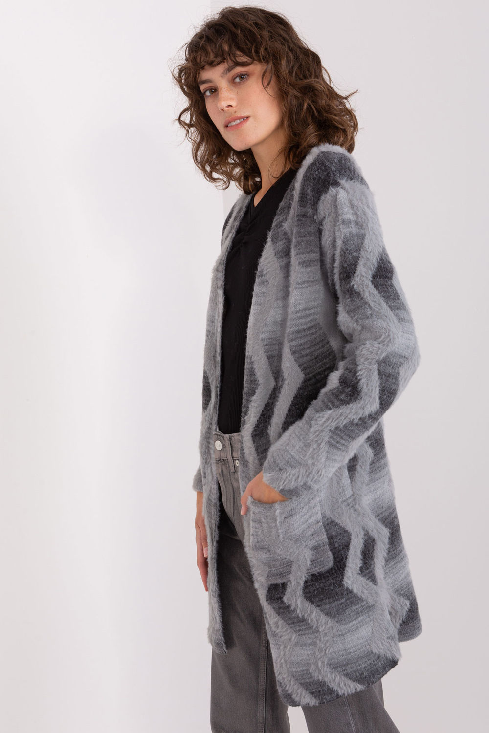 Sweter Kardigan Model AT-SW-234701.34 Grey - AT - obrazek 2