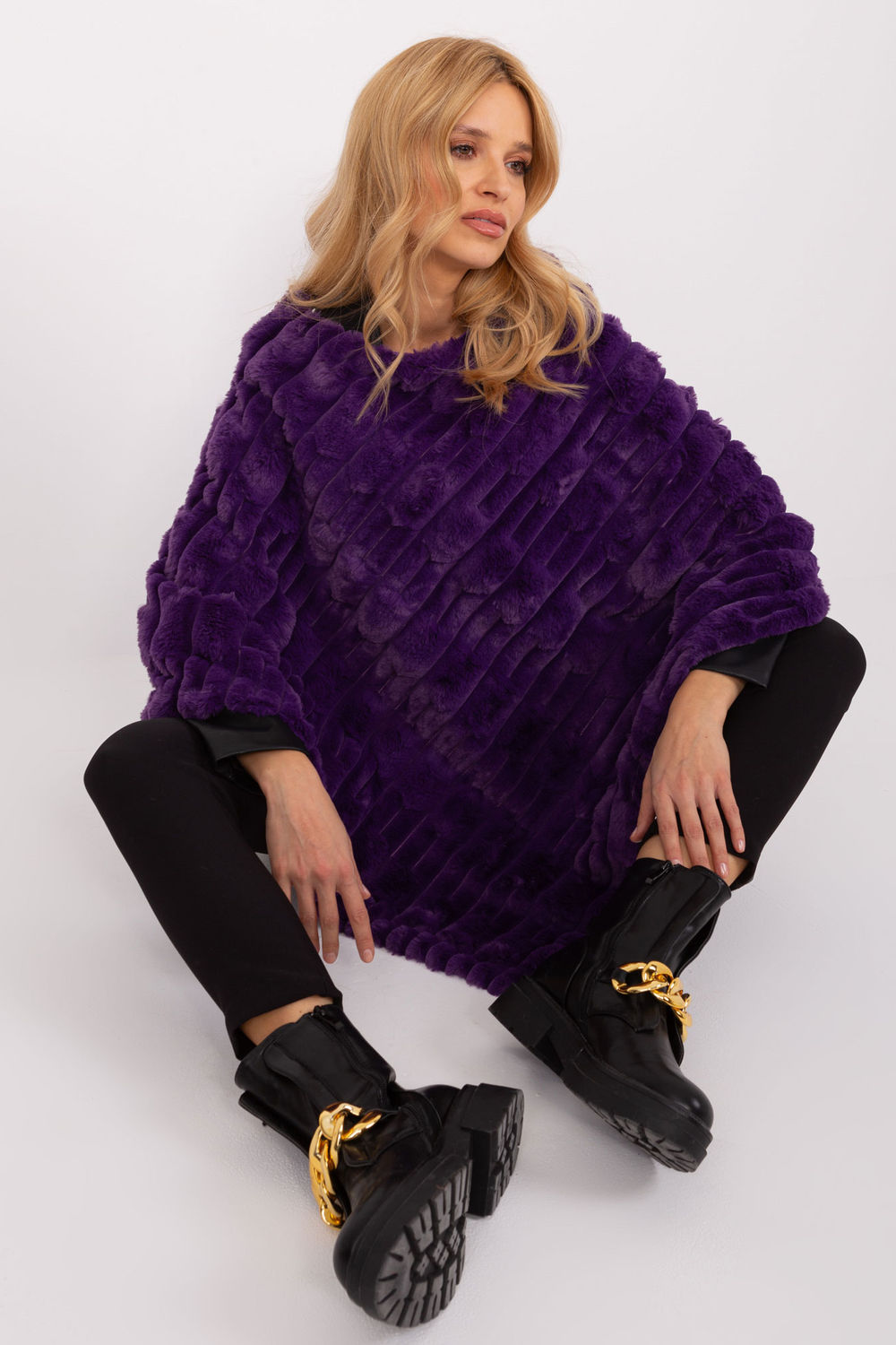 Sweter Ponczo Model AT-PN-2347.68 Dark Violet - AT - obrazek 2