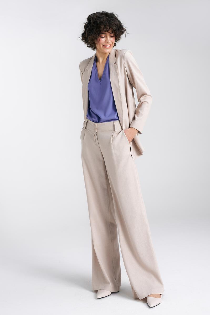 Marynarka lniana dłuższa Z55 Beige - Nife - obrazek 2