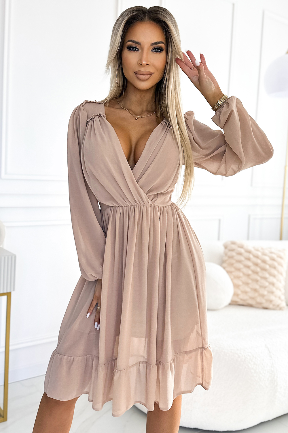 Sukienka Model Mila 538-1 Beige - Numoco - obrazek 2