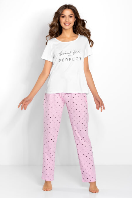 Piżama Damska Model Flawless 170006 White/Pink - Momenti Per Me