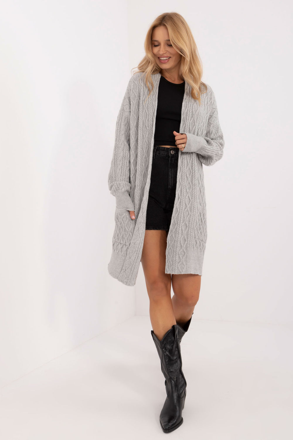 Sweter Kardigan Model AT-SW-2366.61 Grey - AT - obrazek 2