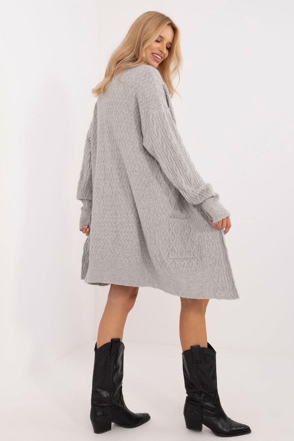 Sweter Kardigan Model AT-SW-2366.61 Grey - AT - obrazek 3