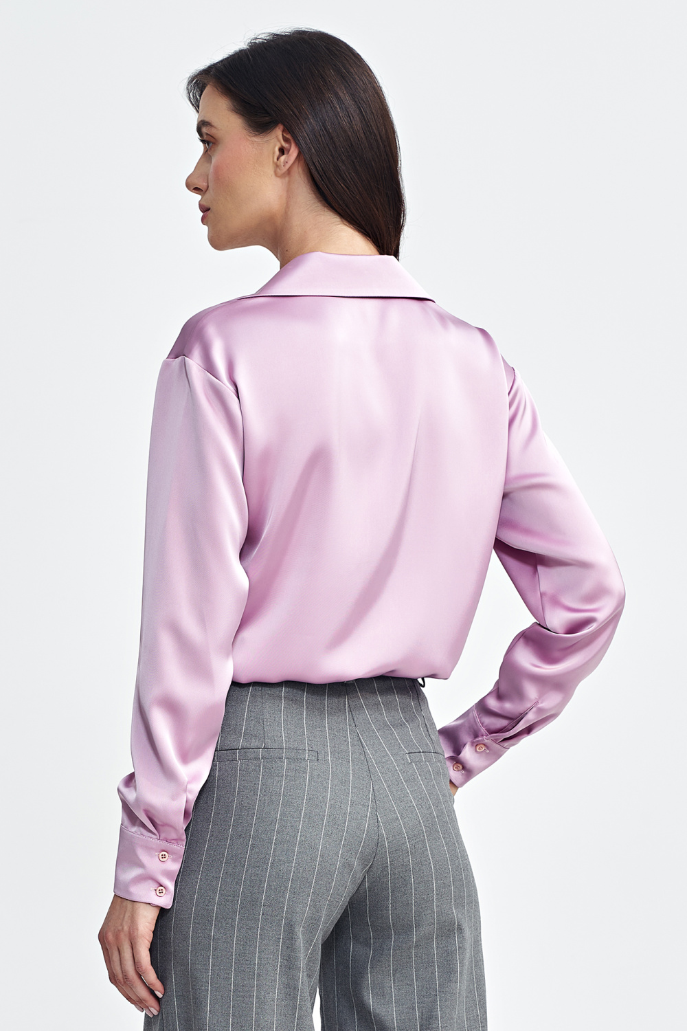 Satynowa koszula body K80 Pink - Nife - obrazek 3