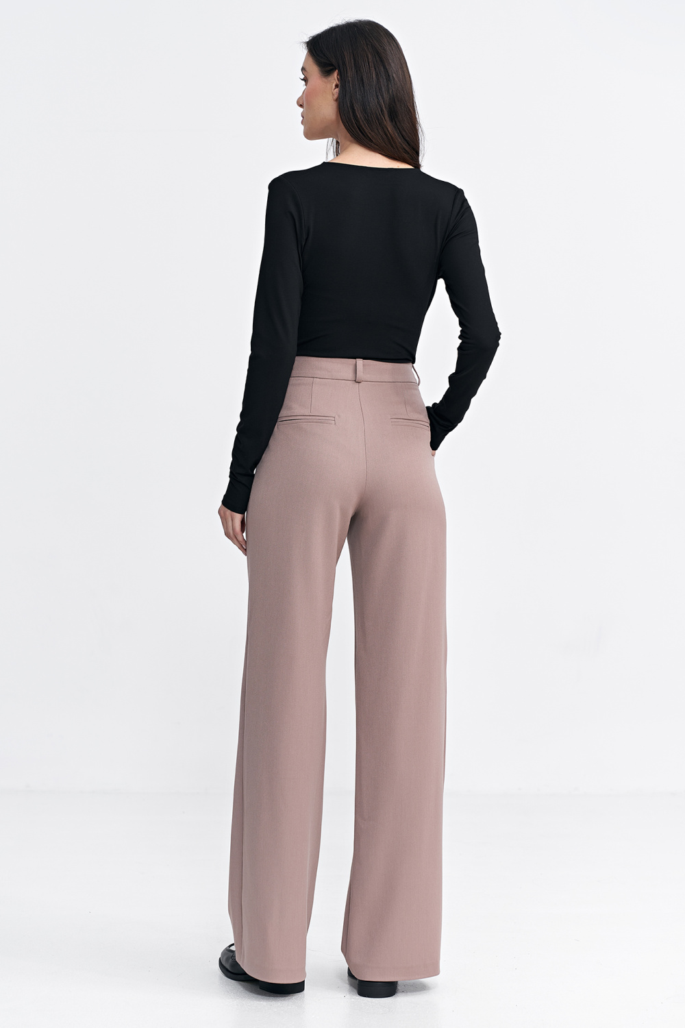 Spodnie z zakładkami wide leg SD104 Beige - Nife - obrazek 3