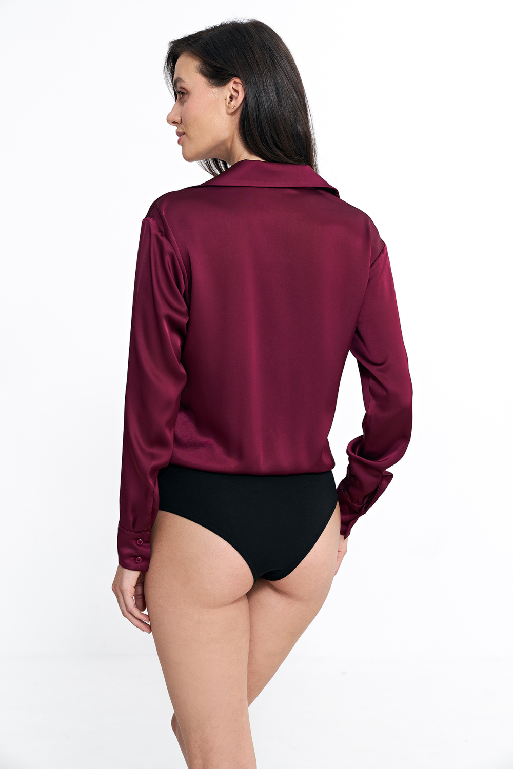 Satynowa koszula body K80 Bordo - Nife - obrazek 4