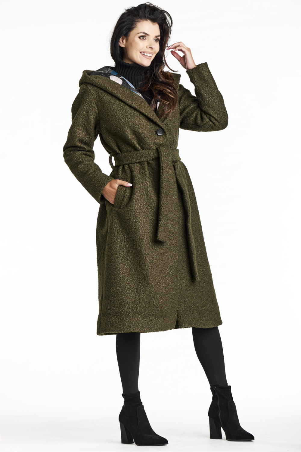 Płaszcz Damski Model A680 Khaki - awama - obrazek 4