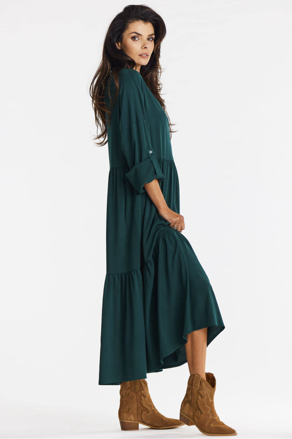 Sukienka Model A669 Bottle Green - awama - obrazek 4