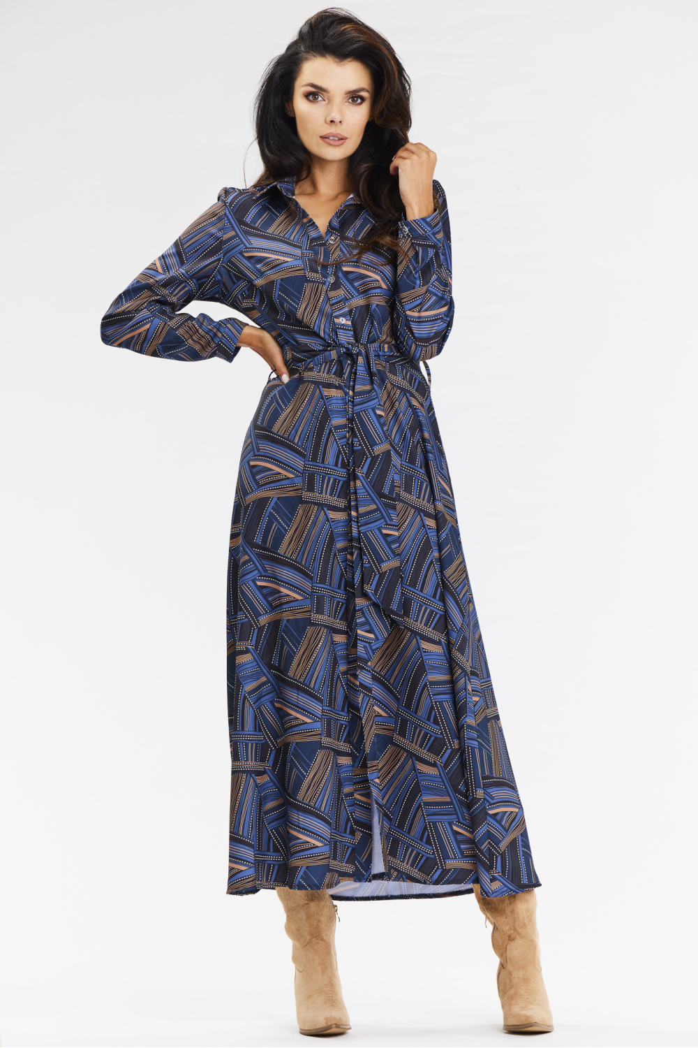 Sukienka Model A665 Navy/Brown Pattern - awama - obrazek 2