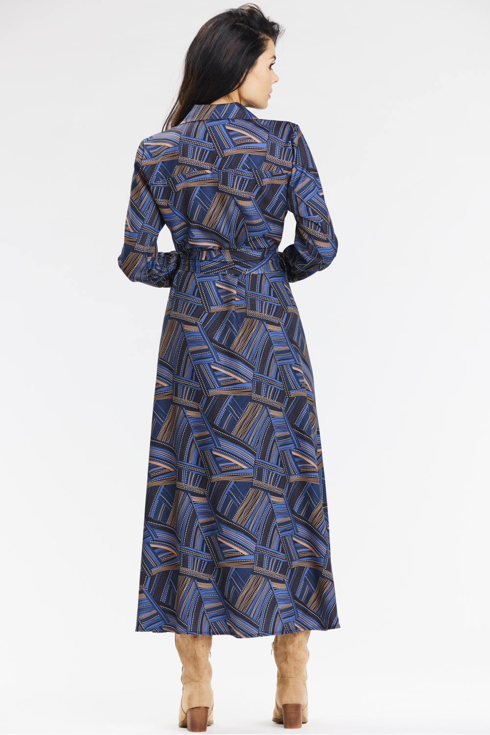 Sukienka Model A665 Navy/Brown Pattern - awama - obrazek 3