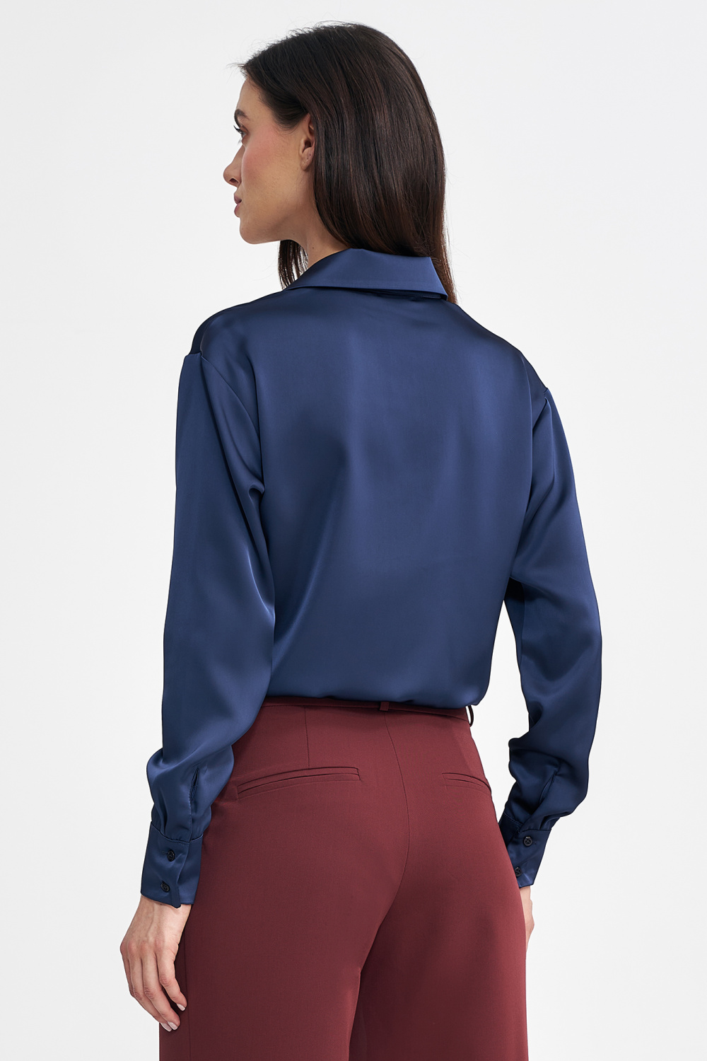Satynowa koszula body K80 Navy - Nife - obrazek 4