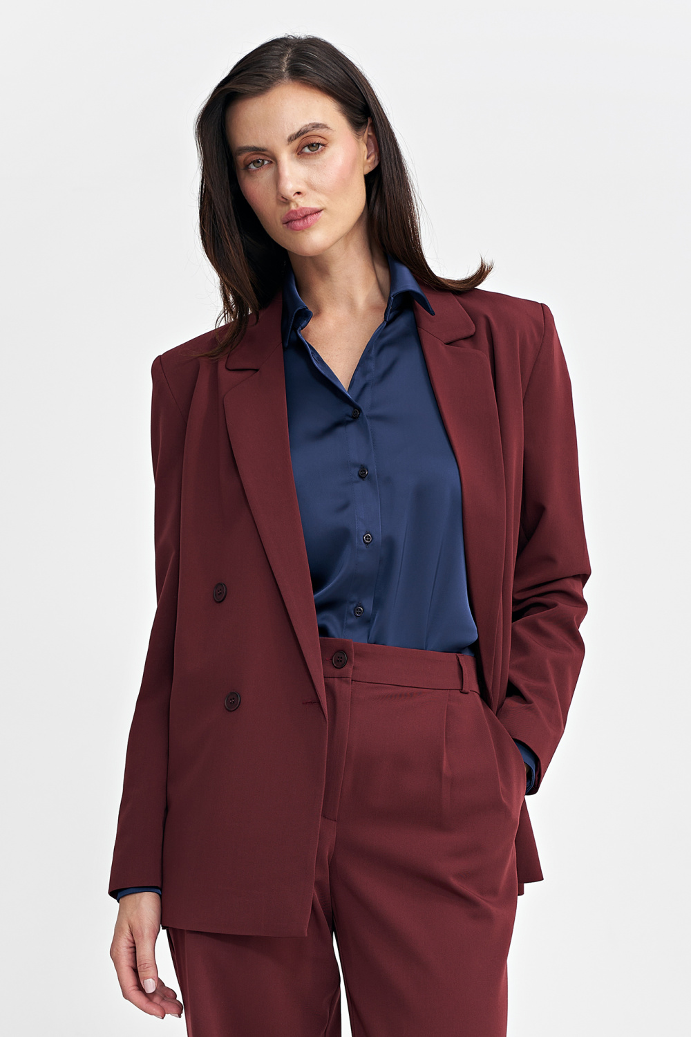 Marynarka oversize, dwurzędowa Z69 Bordo - Nife - obrazek 4