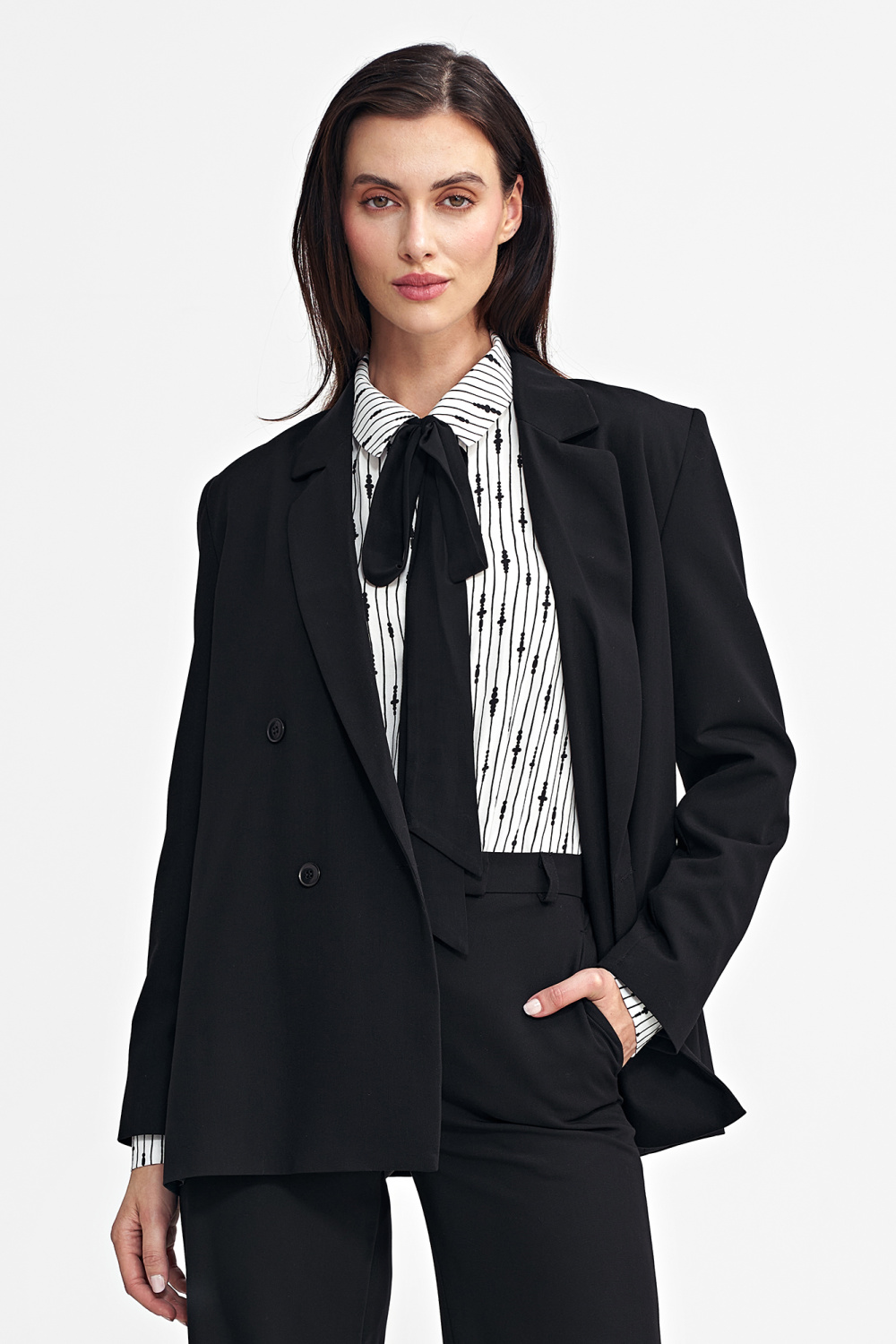 Marynarka oversize dwurzędowa Z69 Black - Nife - obrazek 4