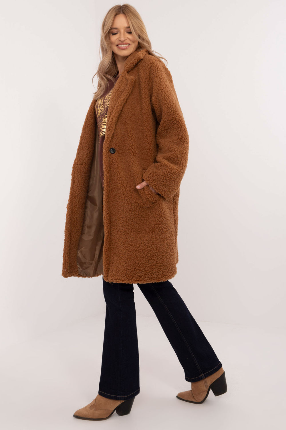 Płaszcz Damski Model DHJ-PL-19991.86 Light Brown - Italy Moda - obrazek 2
