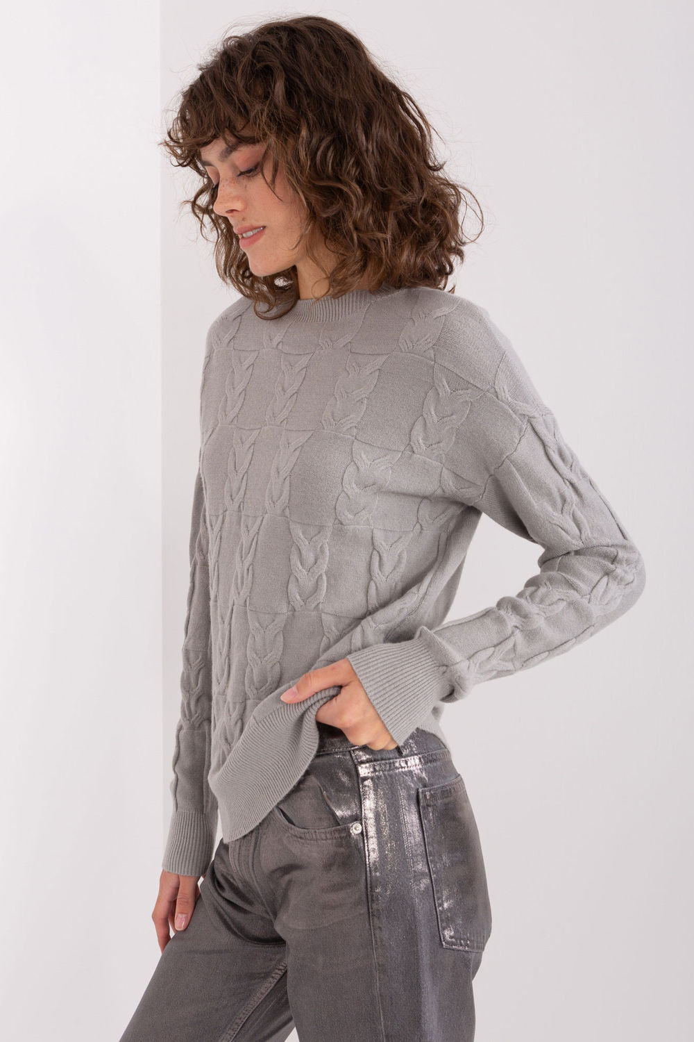 Sweter Damski Model AT-SW-2340.80 Grey - AT - obrazek 2