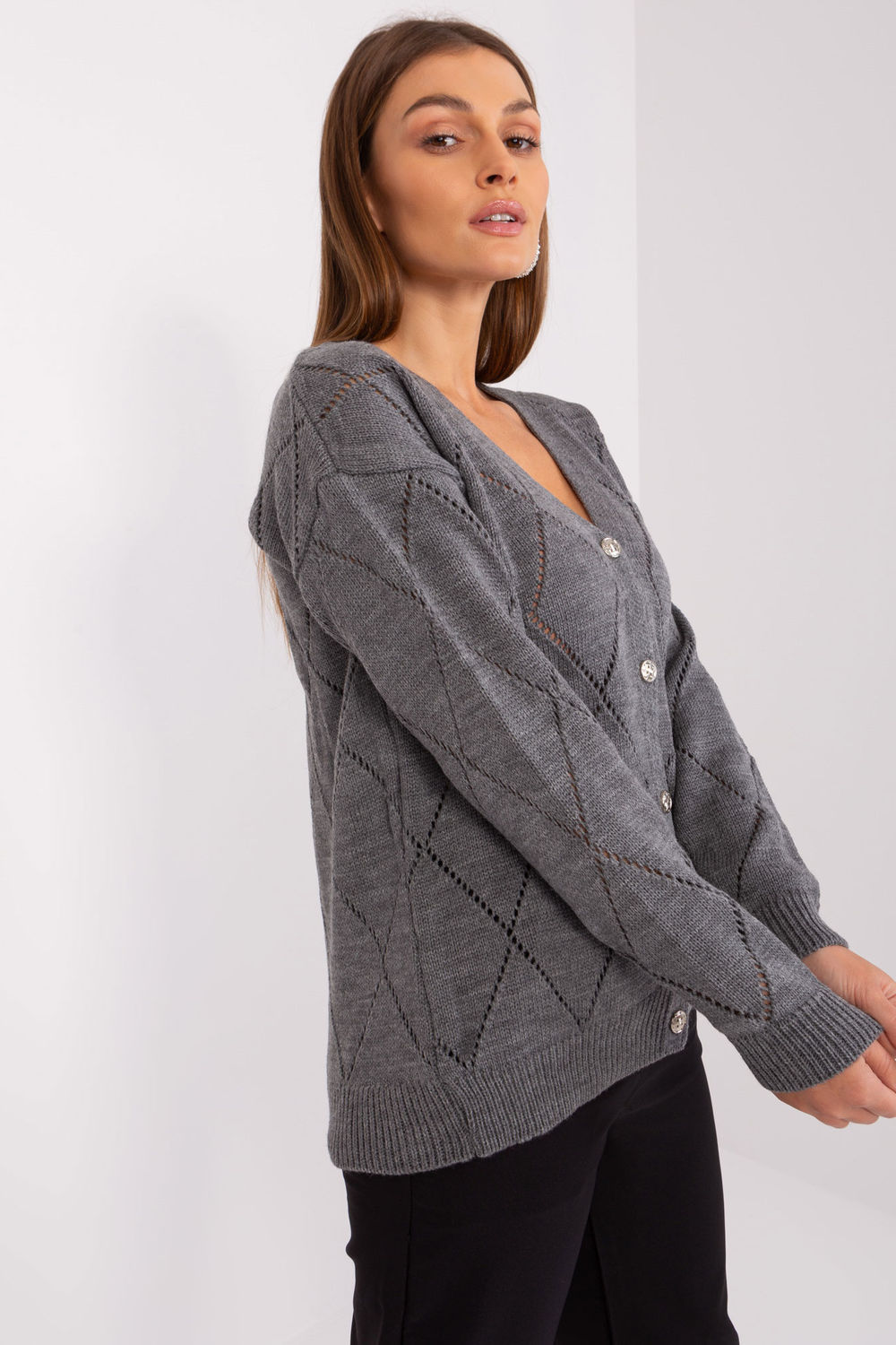 Sweter Damski Model LC-SW-A10-1.19P Dark Grey - Rue Paris - obrazek 2