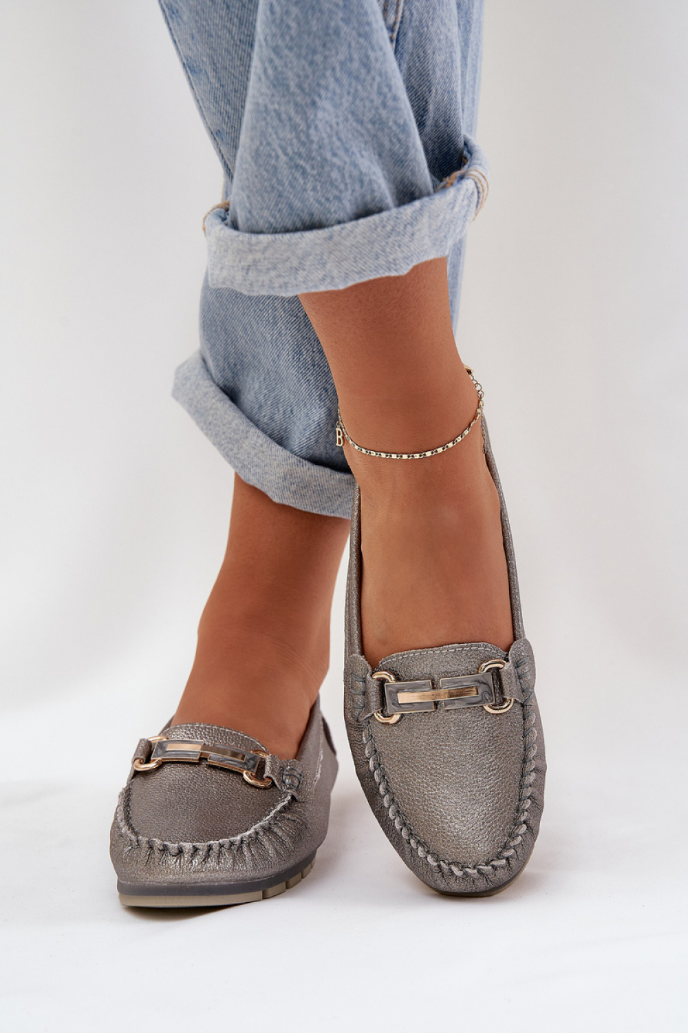 Mokasyny Model DA LR51-546 Silver Brokat - Step in style - obrazek 3