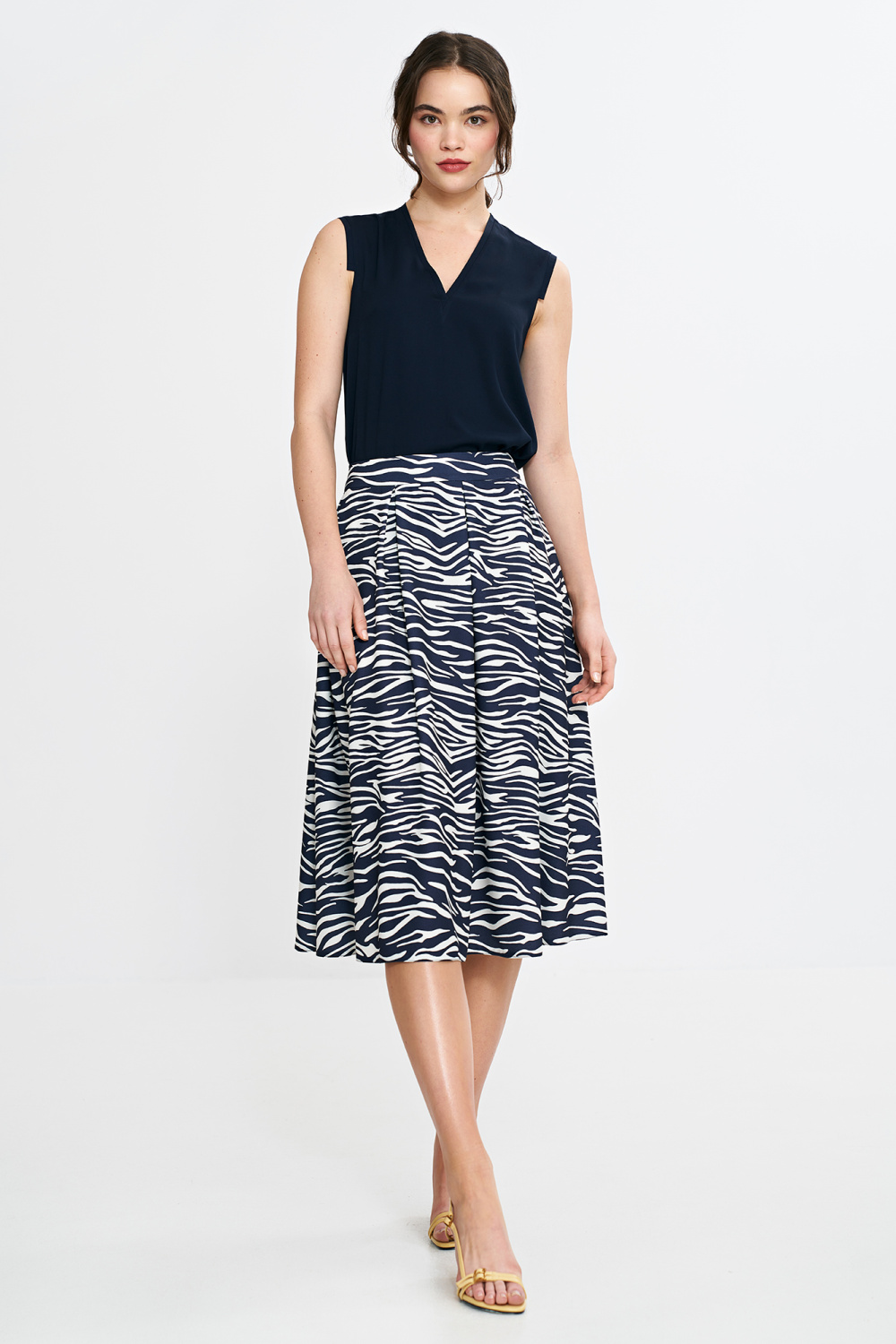 Spódnica midi z zakładkami SP83 Wzór Zebra/Navy - Nife - obrazek 2