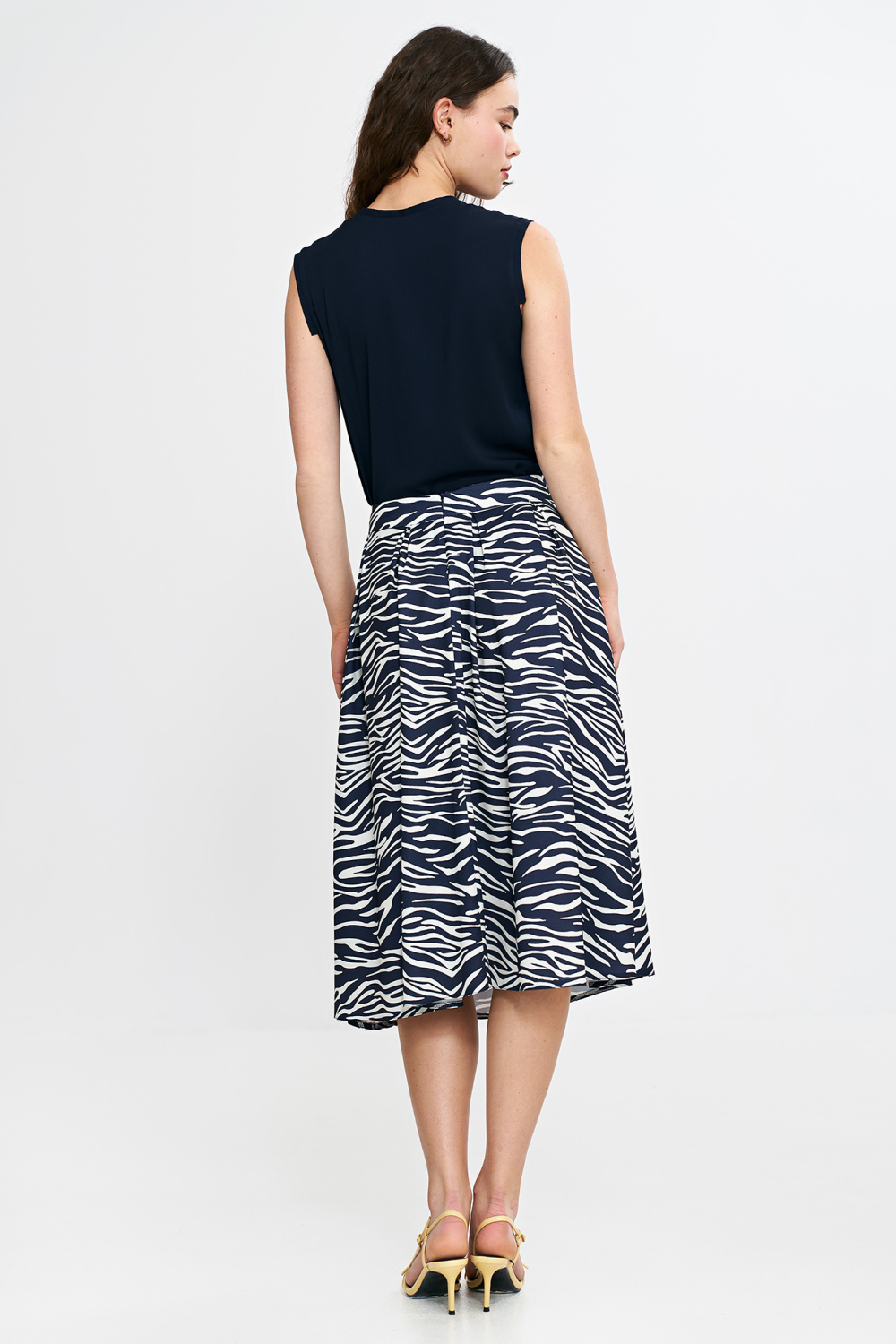 Spódnica midi z zakładkami SP83 Wzór Zebra/Navy - Nife - obrazek 3