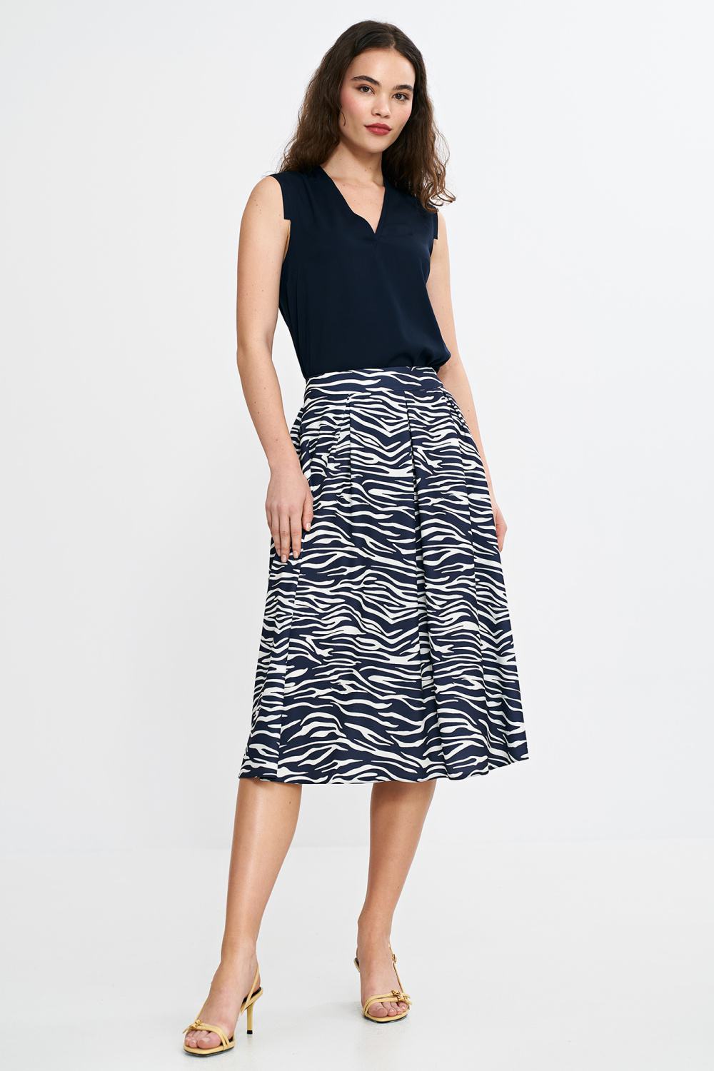 Spódnica midi z zakładkami SP83 Wzór Zebra/Navy - Nife - obrazek 4