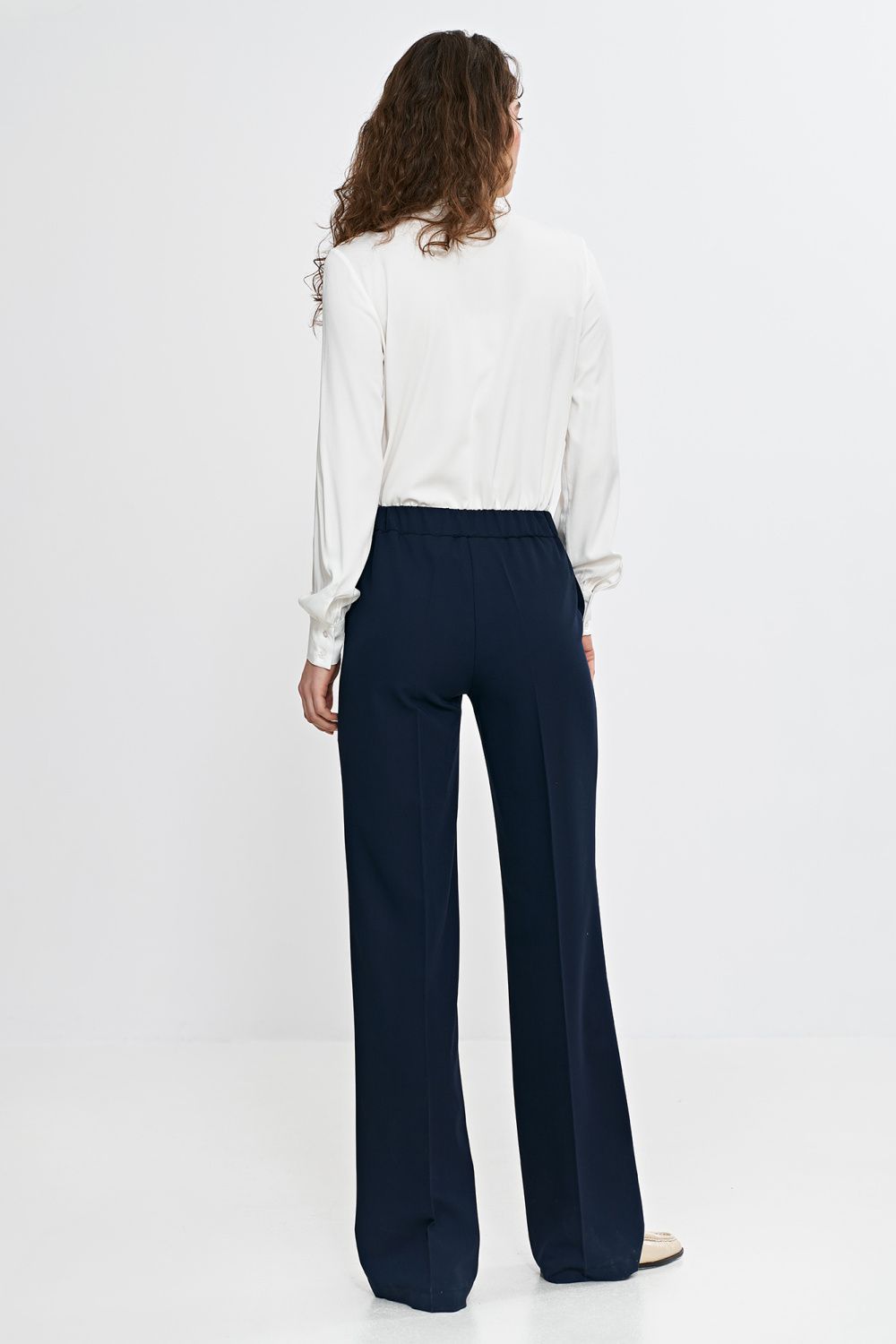 Spodnie wide leg z gumą w pasie SD113 Navy - Nife - obrazek 3