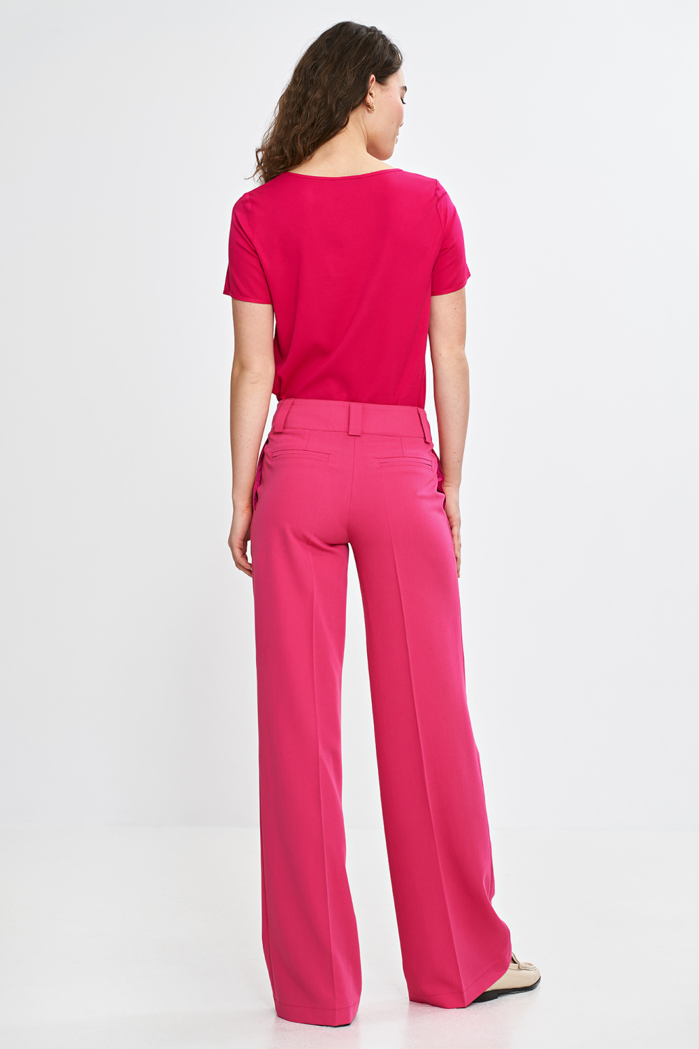 Spodnie wide leg z kantem SD112 Pink - Nife - obrazek 3