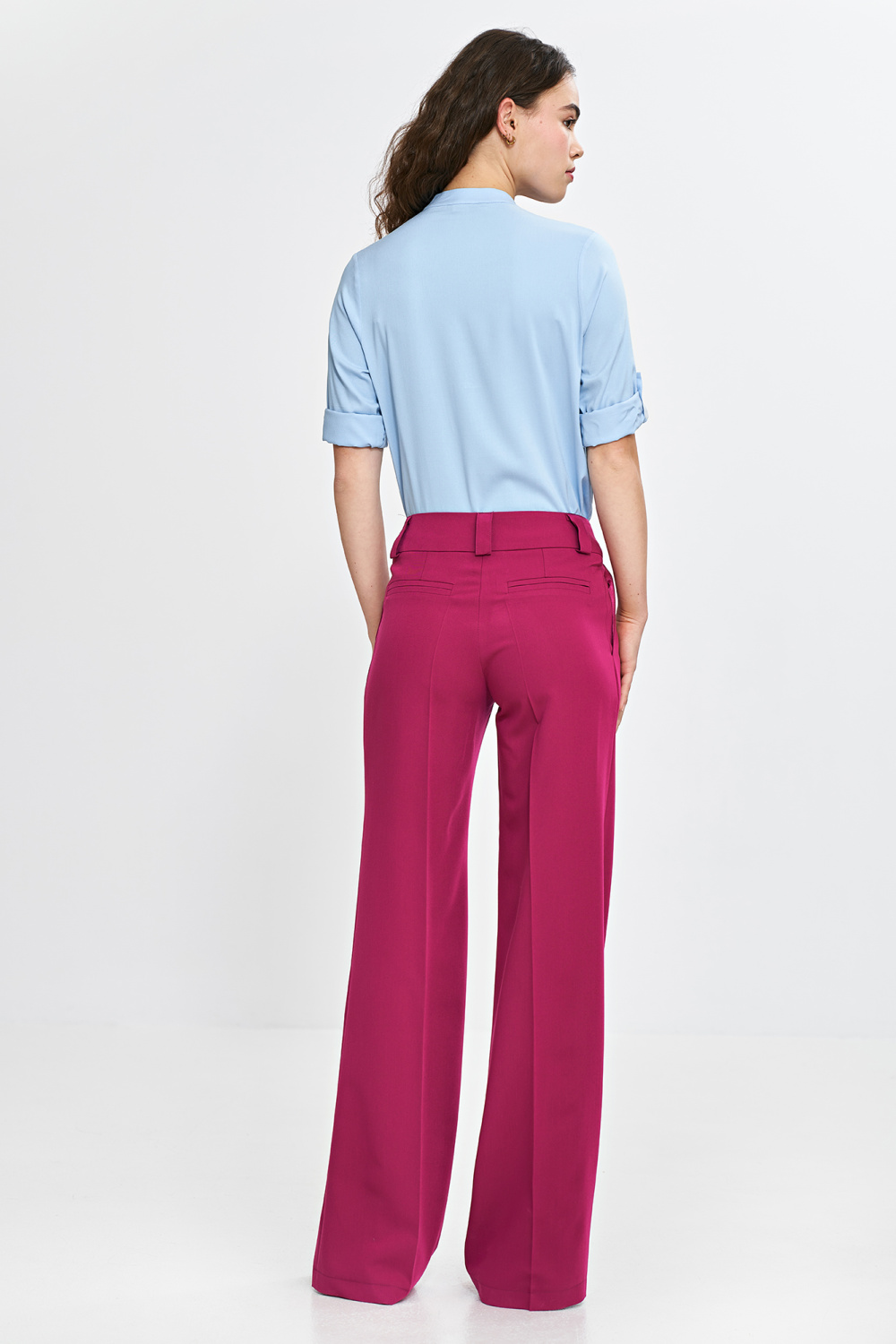 Spodnie wide leg z kantem SD112 Fuksja - Nife - obrazek 3
