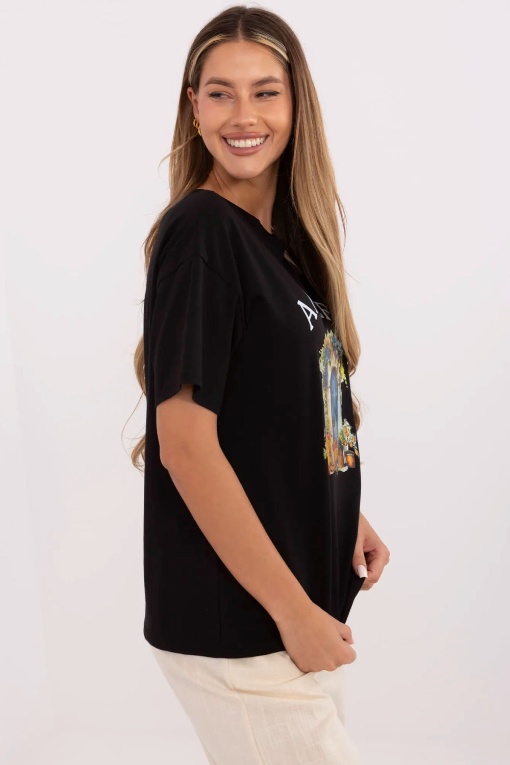 Tshirt Damski ModelMI-TS-M3221G.75 Black - Italy Moda - obrazek 2