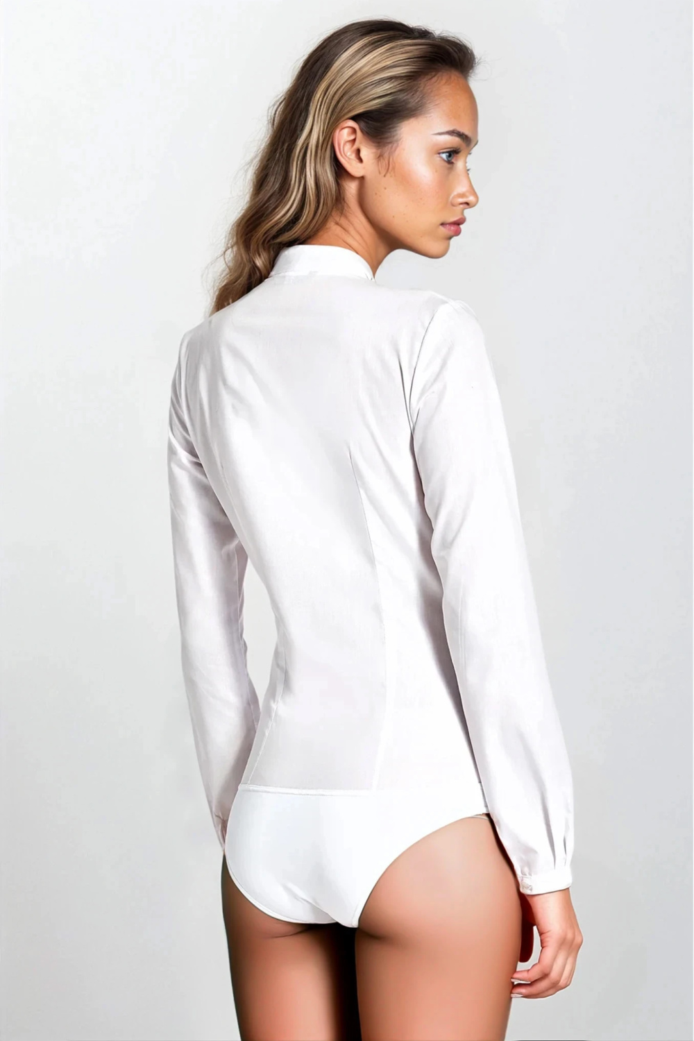 Biała koszula body bez kołnierzyka K55 White - Nife - obrazek 3