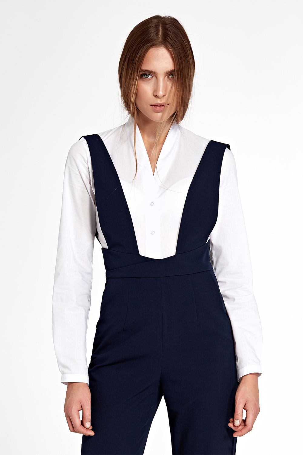 Biała koszula body bez kołnierzyka K55 White - Nife - obrazek 4