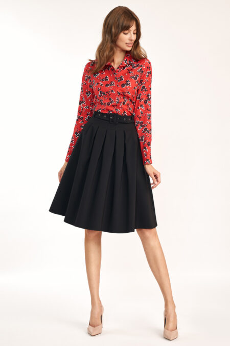 Spódnica midi z paskiem w kolorze czarnym SP75 Black - Nife