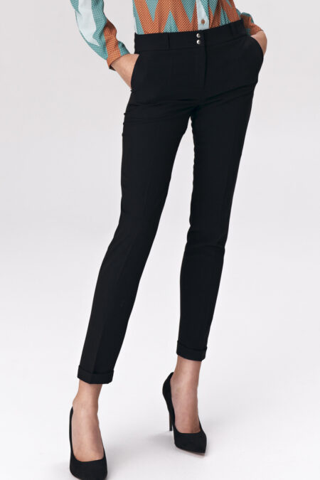 Spodnie Czarne spodnie zapinane na napy SD91 Black - Nife
