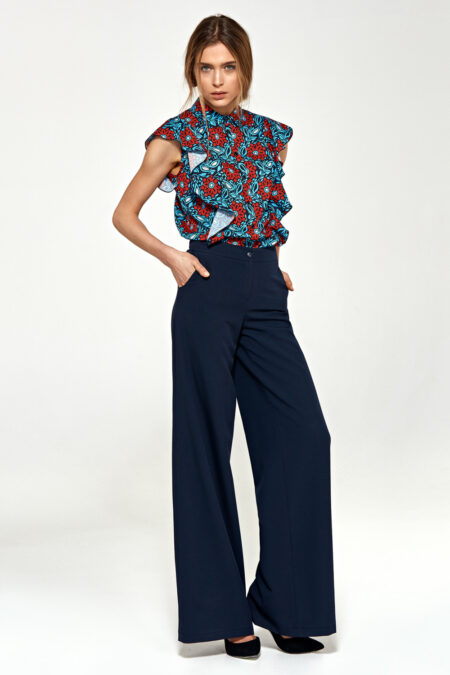 Spodnie Granatowe spodnie typu palazzo SD89 Navy - Nife