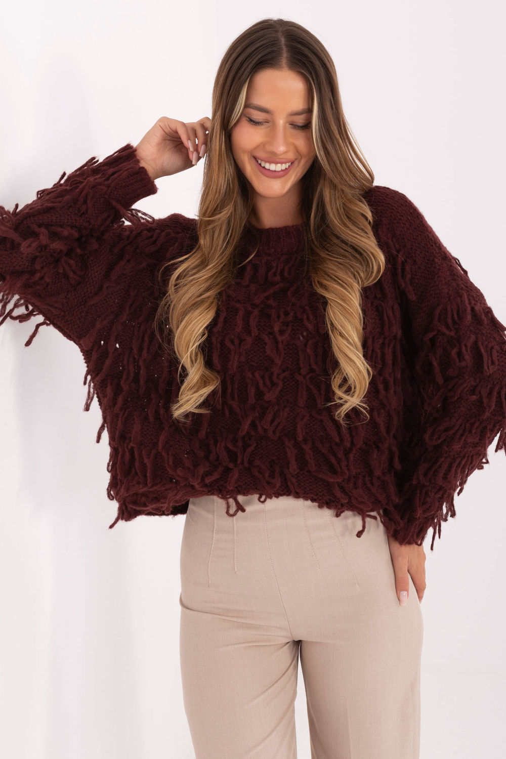 Sweter Damski Model MI-SW-2008.86 Bordo - Rue Paris