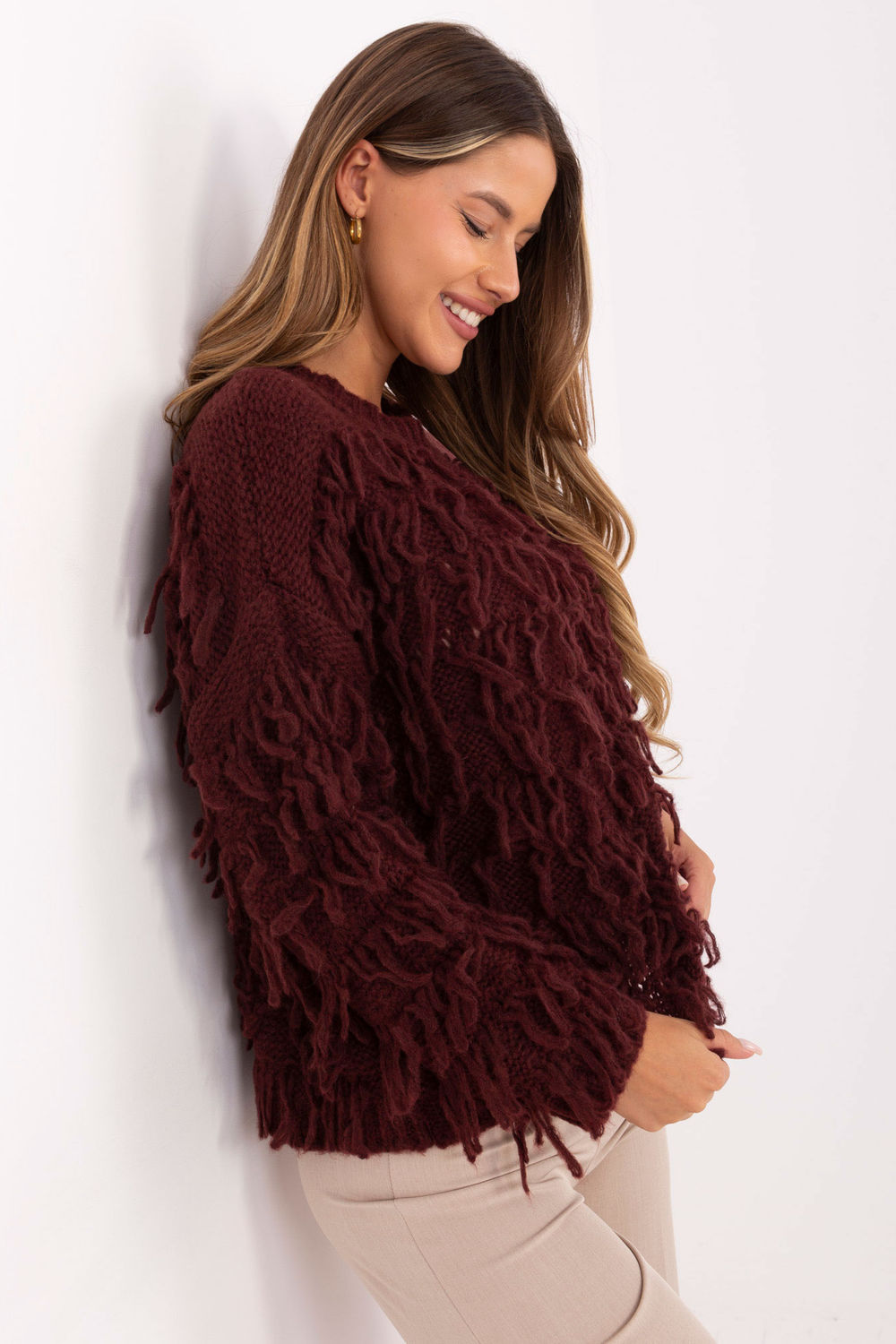 Sweter Damski Model MI-SW-2008.86 Bordo - Rue Paris - obrazek 2