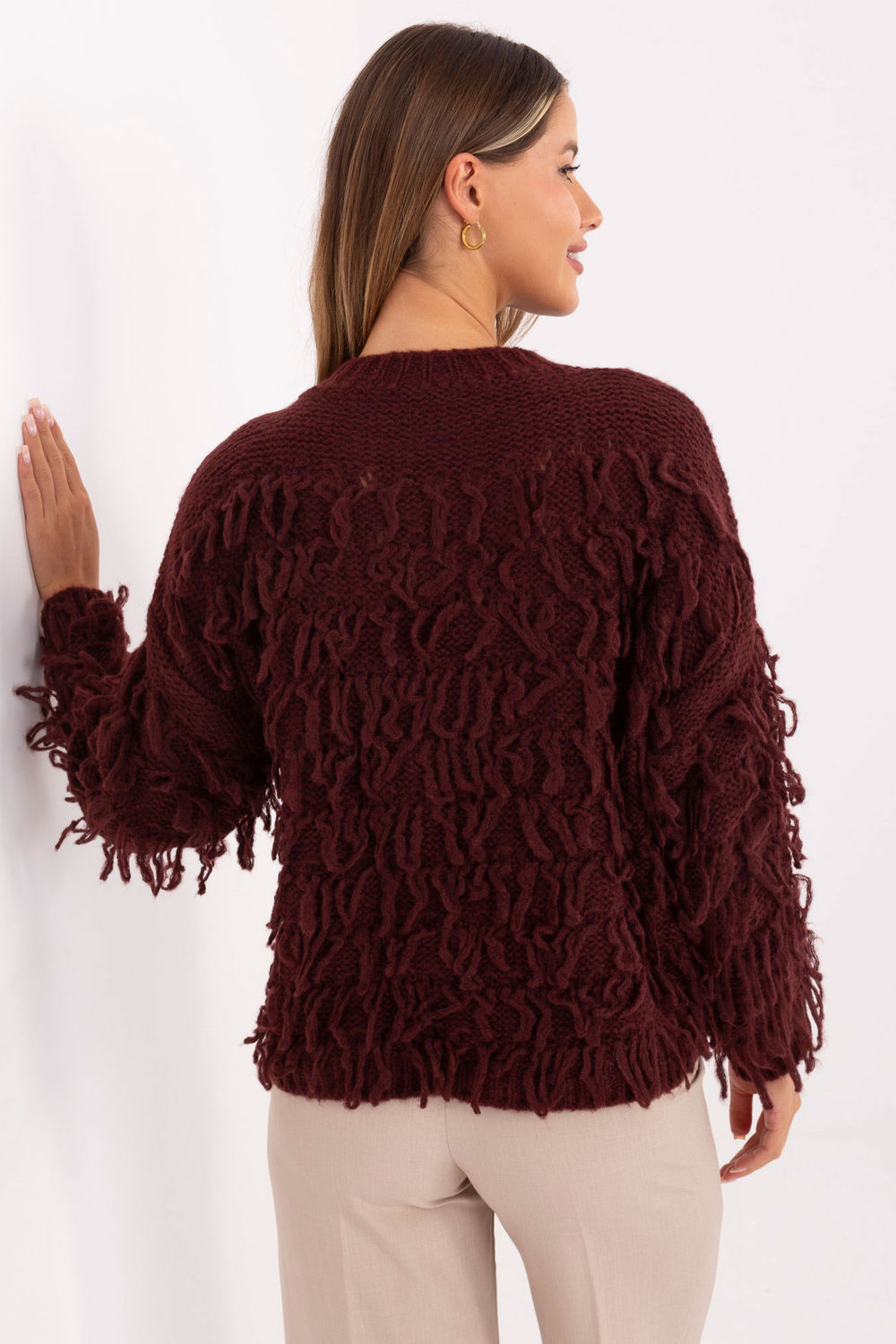 Sweter Damski Model MI-SW-2008.86 Bordo - Rue Paris - obrazek 3