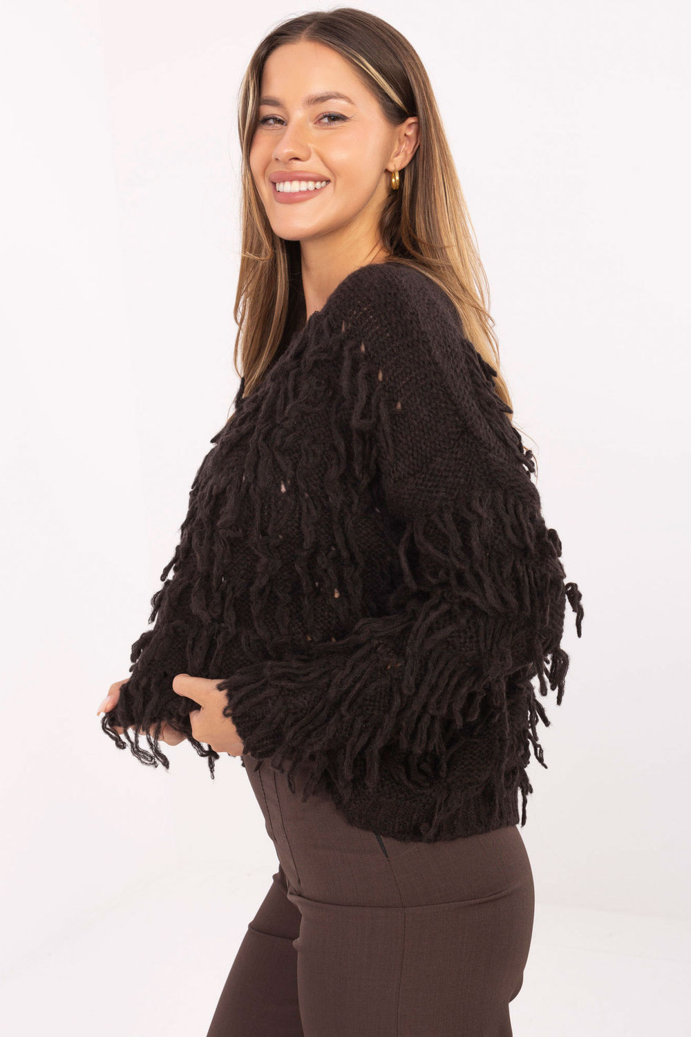 Sweter Damski Model MI-SW-2008.86 Dark Brown - Rue Paris - obrazek 2