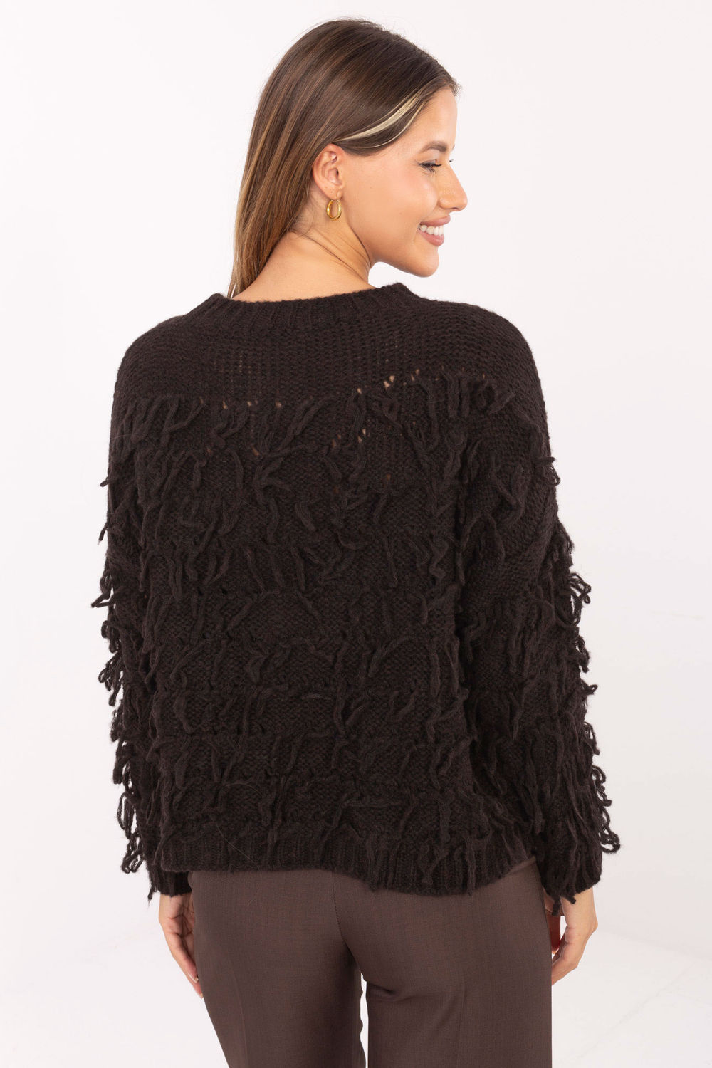 Sweter Damski Model MI-SW-2008.86 Dark Brown - Rue Paris - obrazek 3