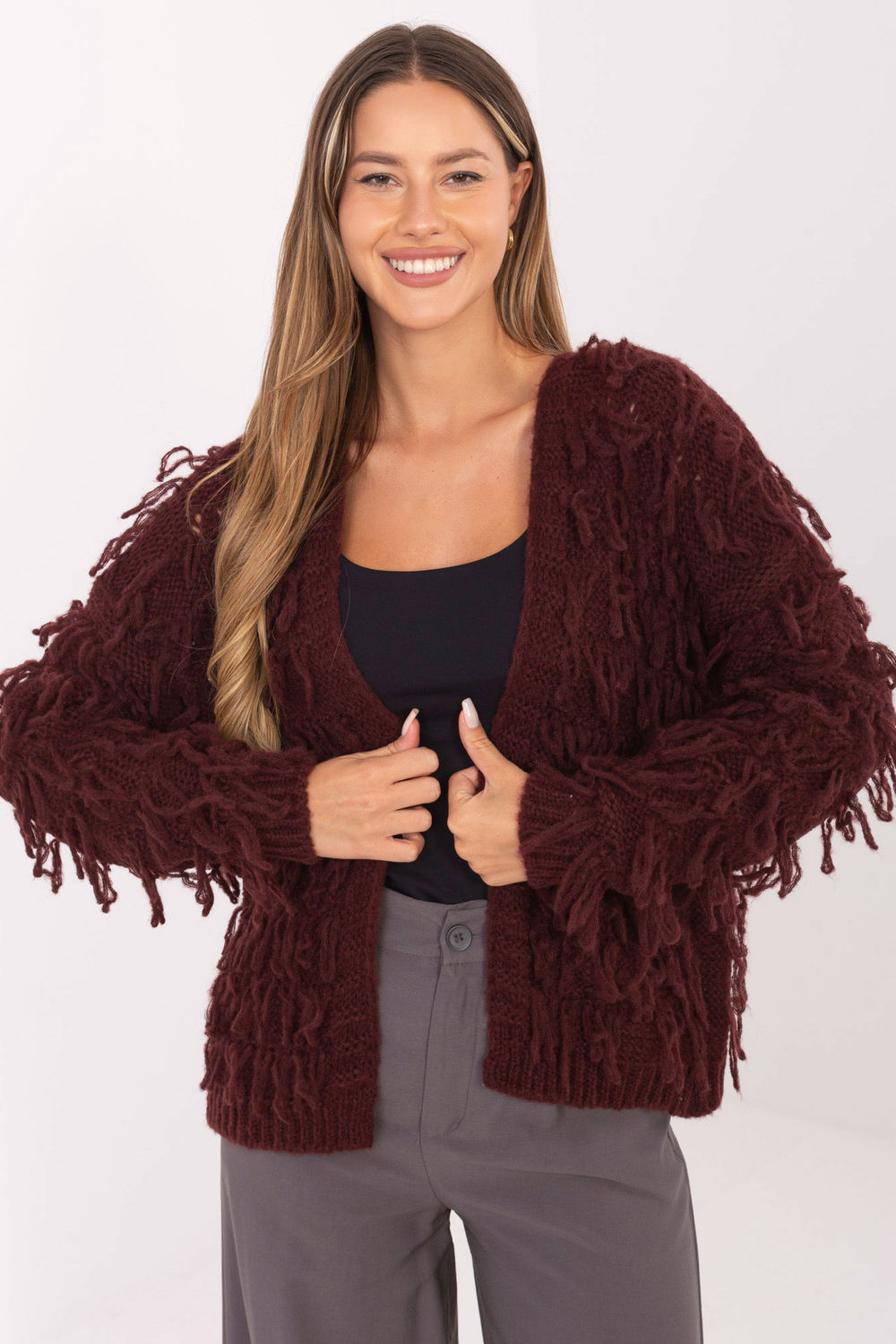 Sweter Kardigan Model MI-SW-1308.21 Bordo - Rue Paris