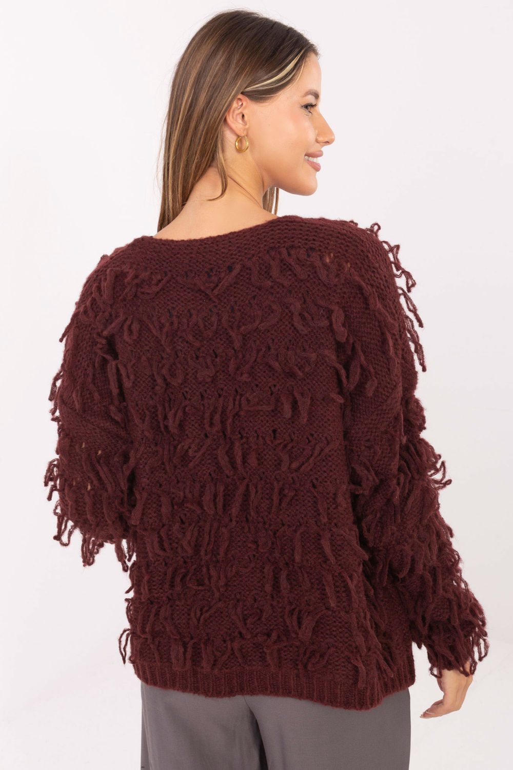 Sweter Kardigan Model MI-SW-1308.21 Bordo - Rue Paris - obrazek 3