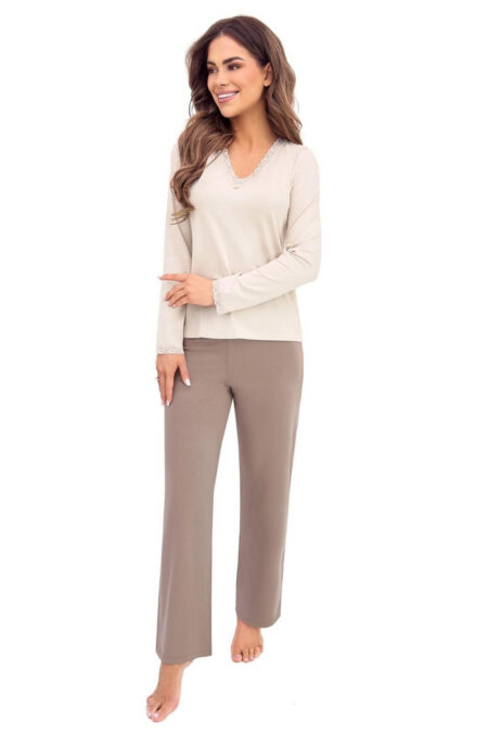 Piżama Damska Model Daphne Long 217050 Cappuccino/Beige - Donna