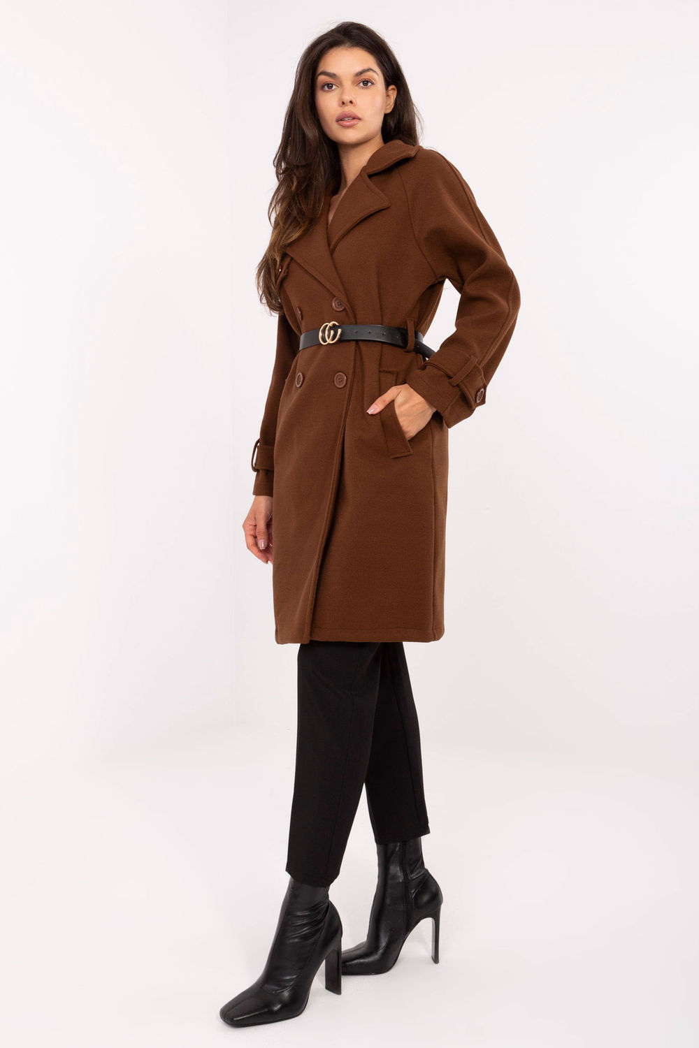Płaszcz Damski Model IT-PL-FL5712.84 Brown - Rue Paris - obrazek 2