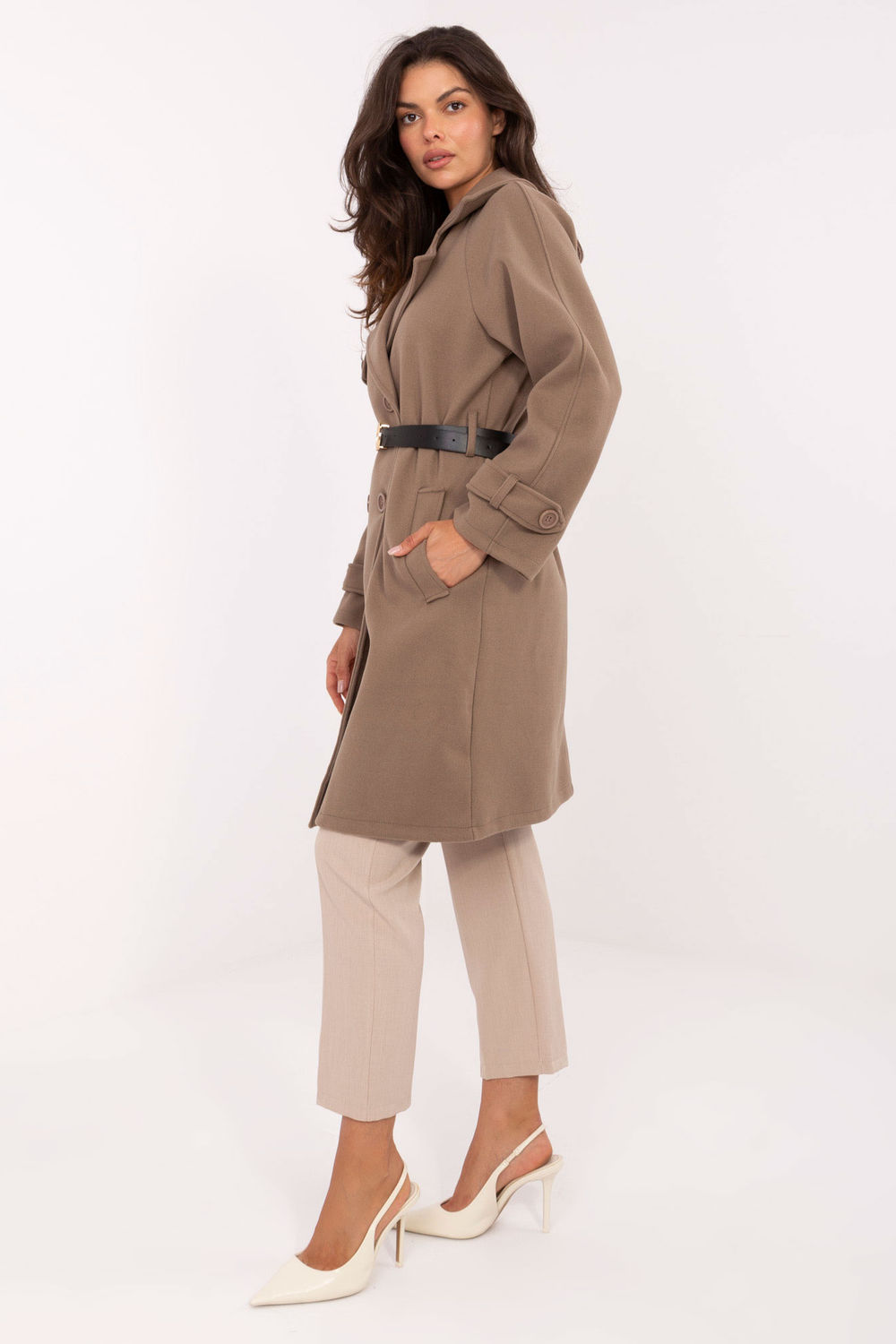 Płaszcz Damski Model IT-PL-FL5712.84 Dark Beige - Rue Paris - obrazek 2
