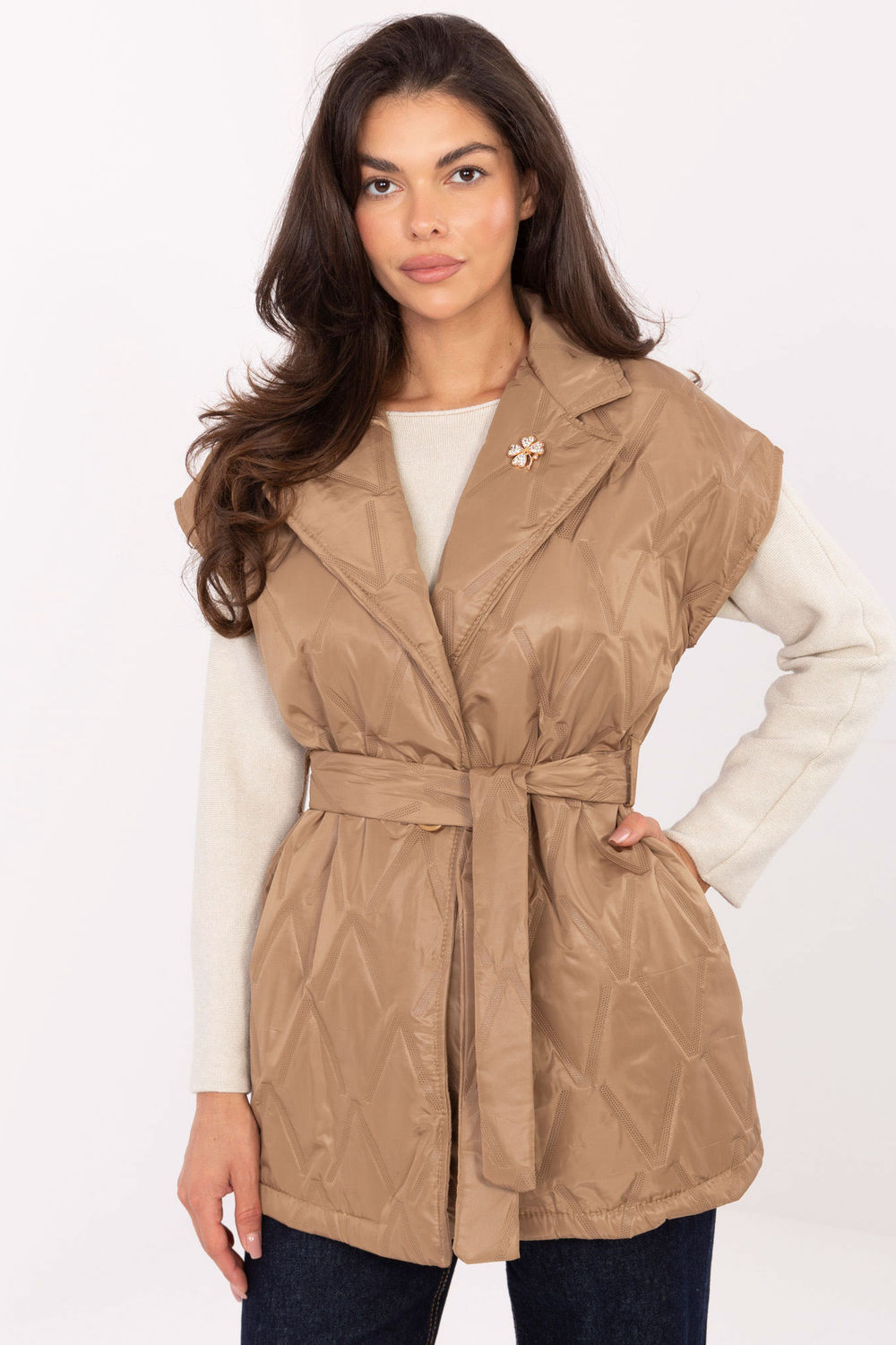 Kamizelka Model IT-KZ-FL9603.87 Camel - Rue Paris